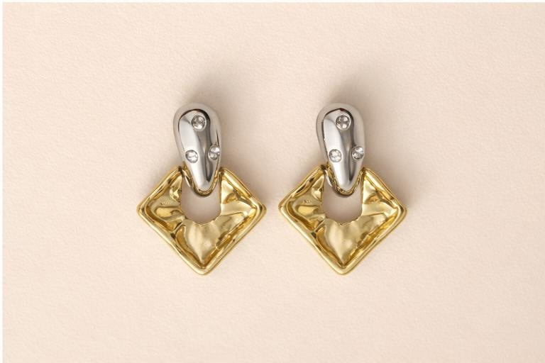 Gold Abstract Square Hoops
