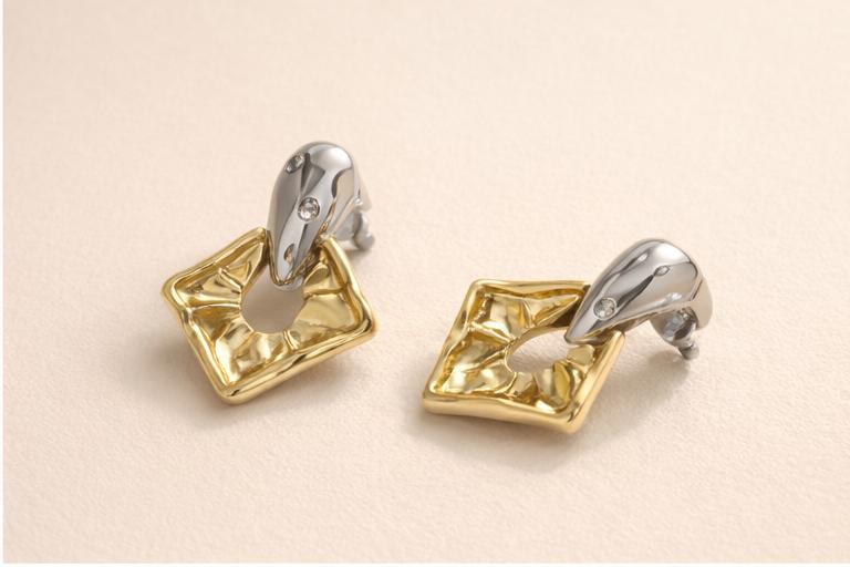 Gold Abstract Square Hoops