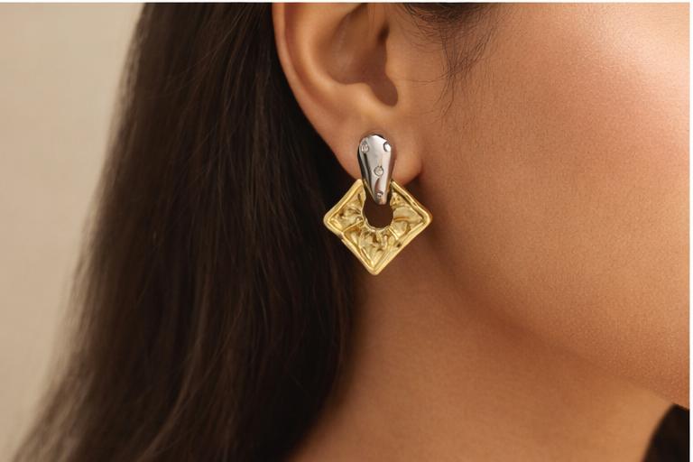 Gold Abstract Square Hoops