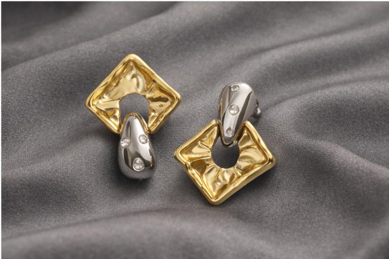 Gold Abstract Square Hoops