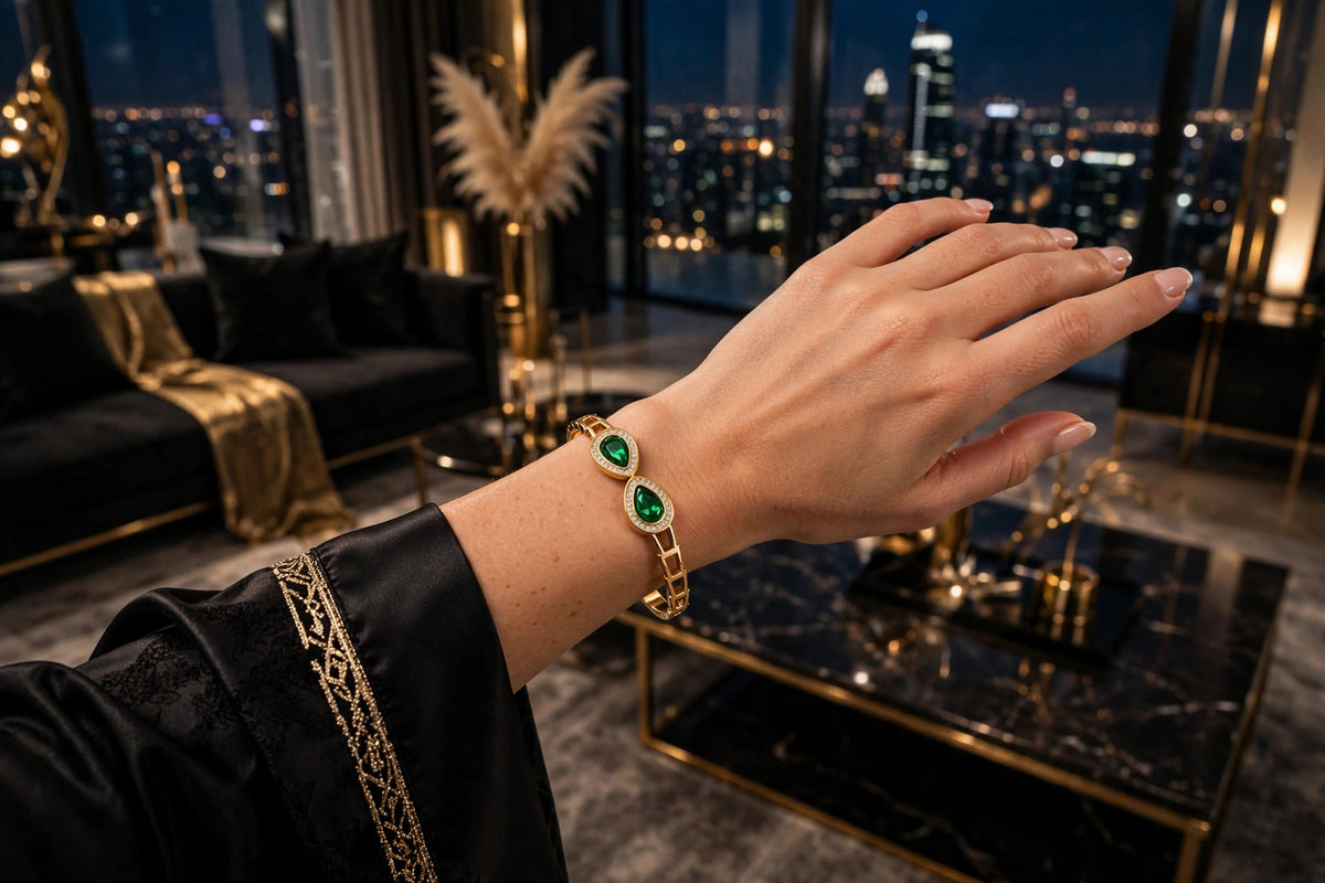 Emerald Elegance Gold Bangle