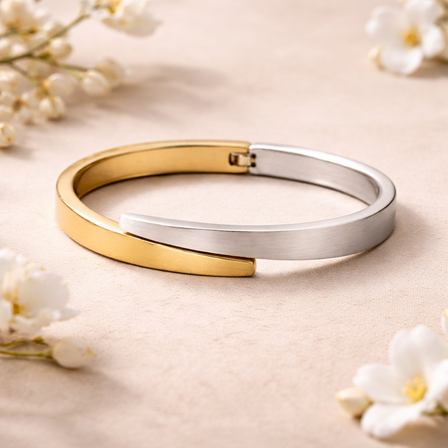 Two-Tone Gold & Silver Slim Hinged Bangle