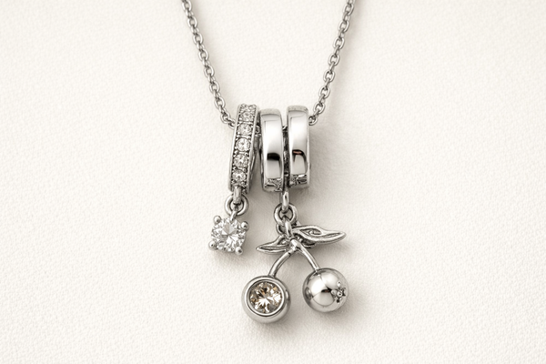 Silver Tone Cherry Pendant Necklace