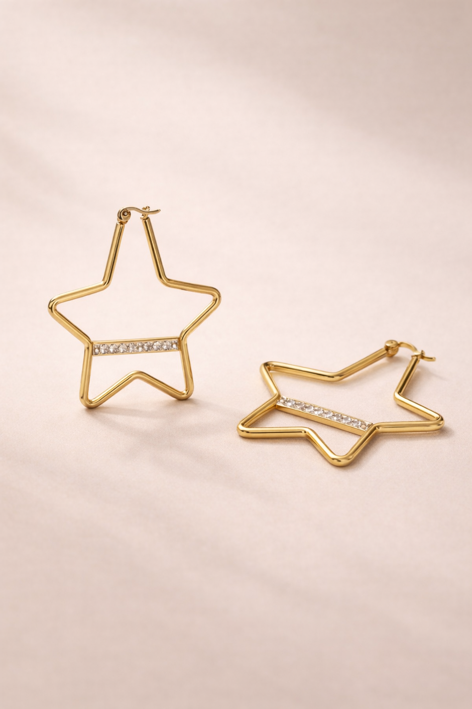 Star Shaped hoops With Crystal Bar Detail