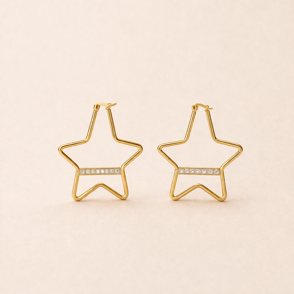 Star Shaped hoops With Crystal Bar Detail