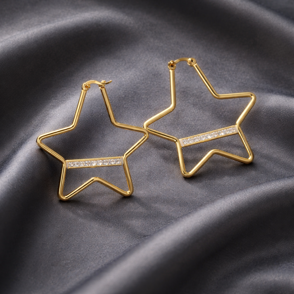 Star Shaped hoops With Crystal Bar Detail