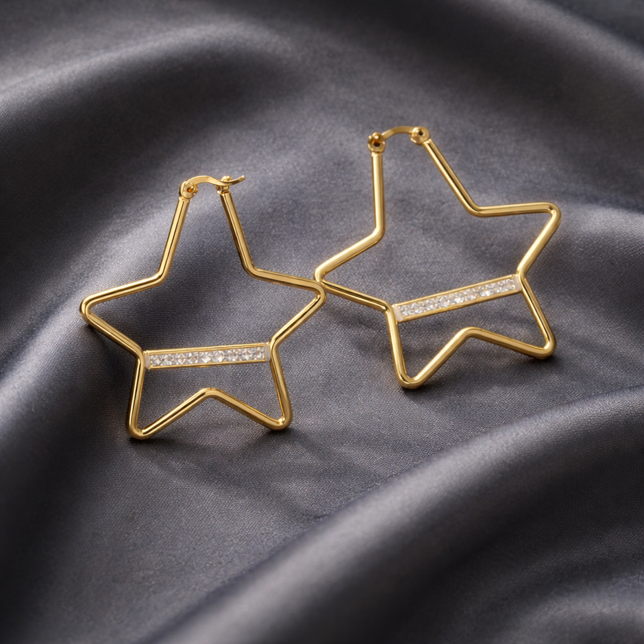Star Shaped hoops With Crystal Bar Detail