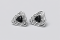 Silver Multi Layer Stud set with Black Stone
