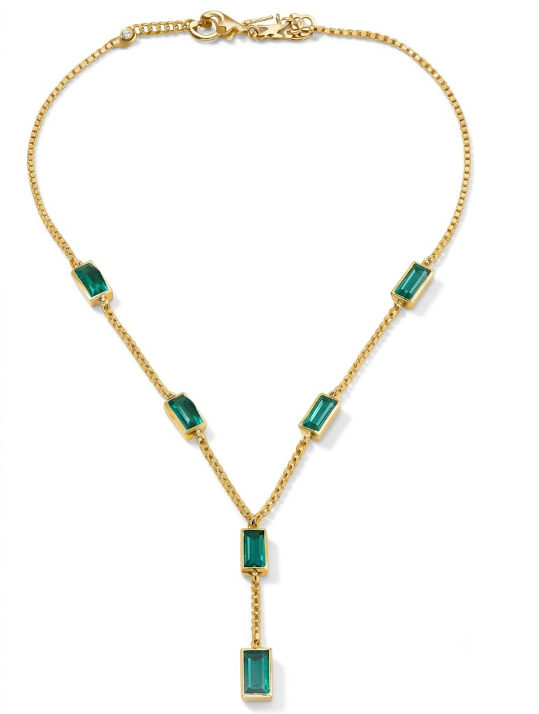 Emerald Luxe green Baguette Y-Necklace