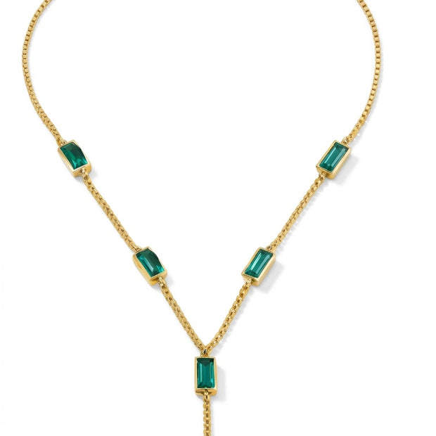 Emerald Luxe green Baguette Y-Necklace