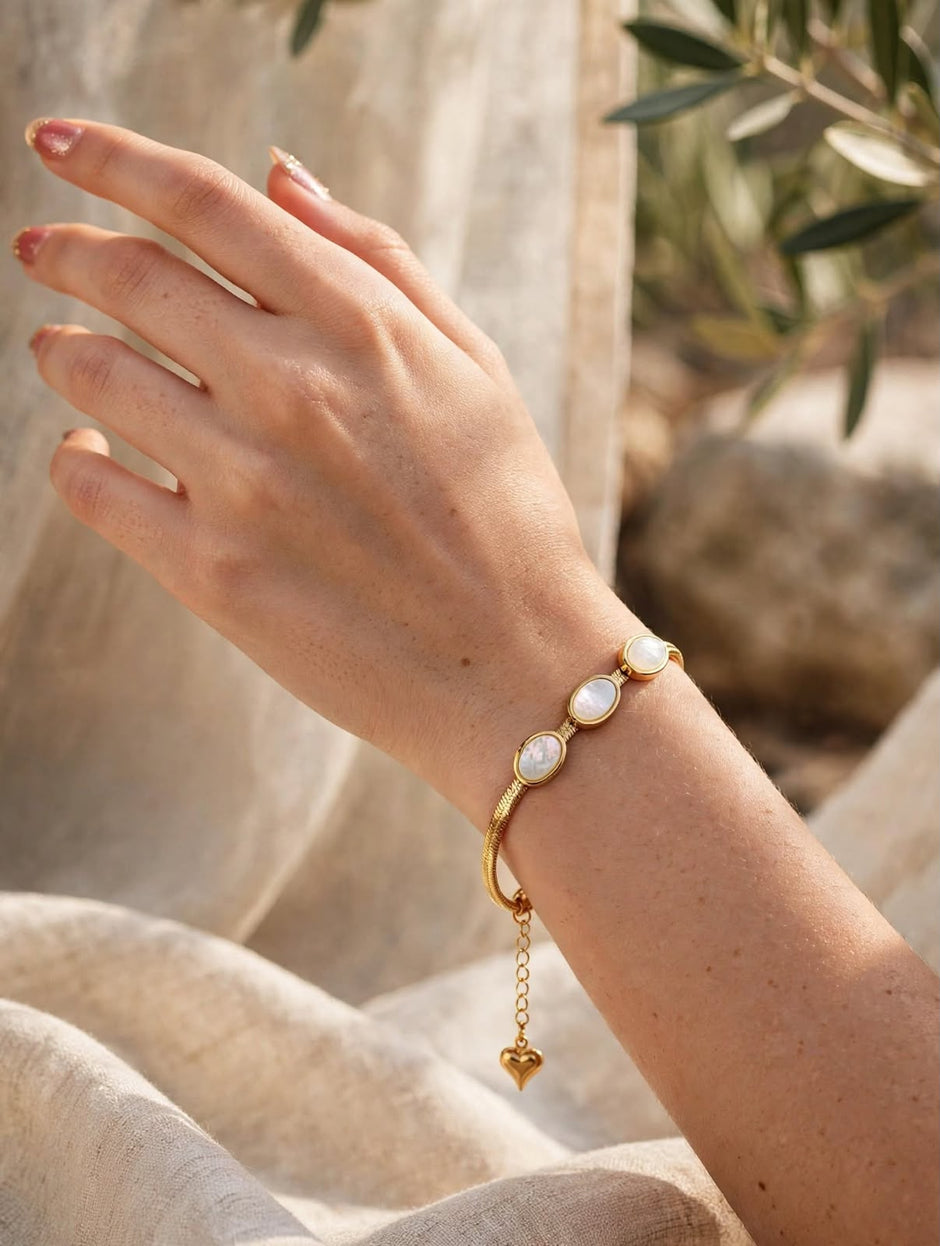 Serenity Pearl Charm Gold Bracelet