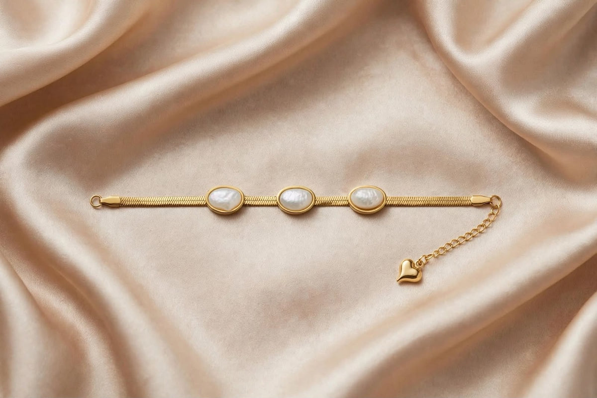Serenity Pearl Charm Gold Bracelet