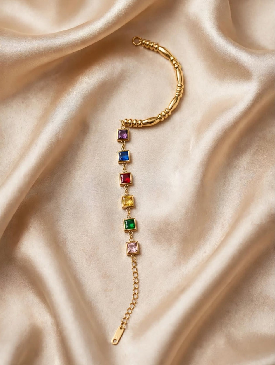Aurora Spectrum Gemstone Gold Bracelet