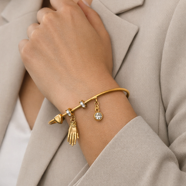 Grace Hand Charm Anti‑Tarnish Bangle