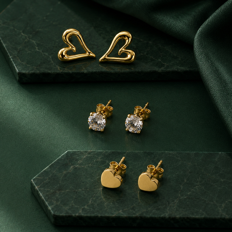 Golden Hearts Earring Trio