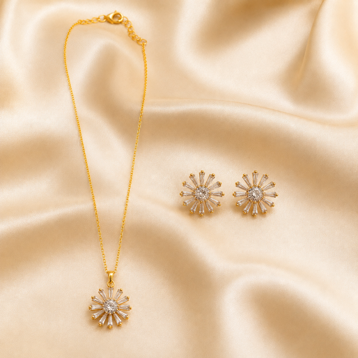Sunburst Crystal Pendant and Earring Set