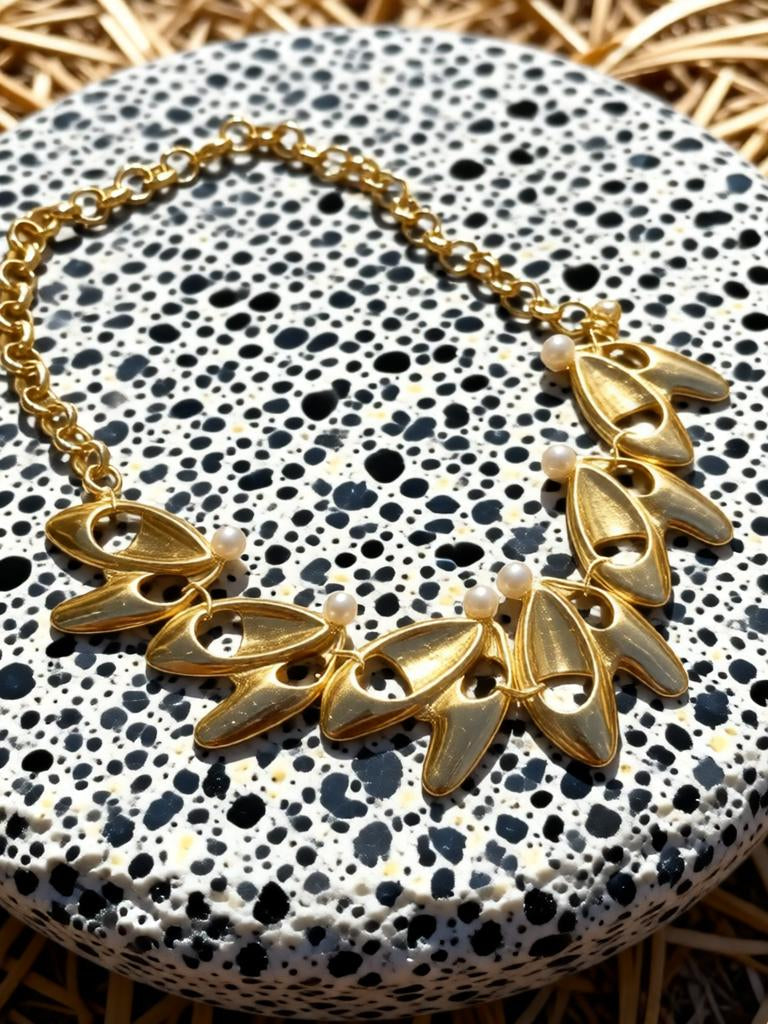 Golden Leaf Pearl Necklace