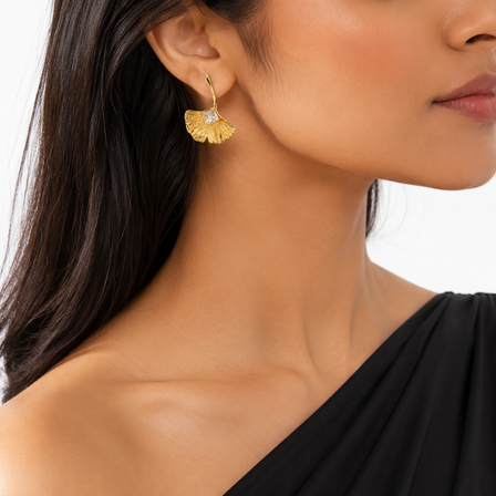 Golden Ginkgo Crystal Earrings
