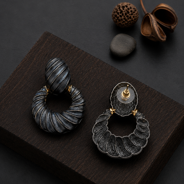 Enamel dual tone drop earrings