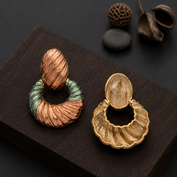 Enamel dual tone drop earrings