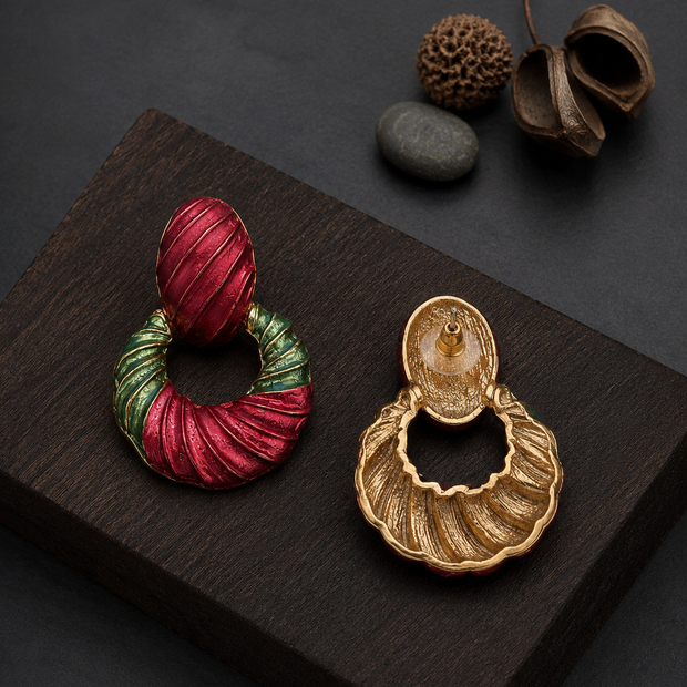 Enamel dual tone drop earrings