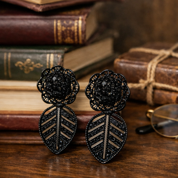 Black Dahlia Vintage Drop Earrings