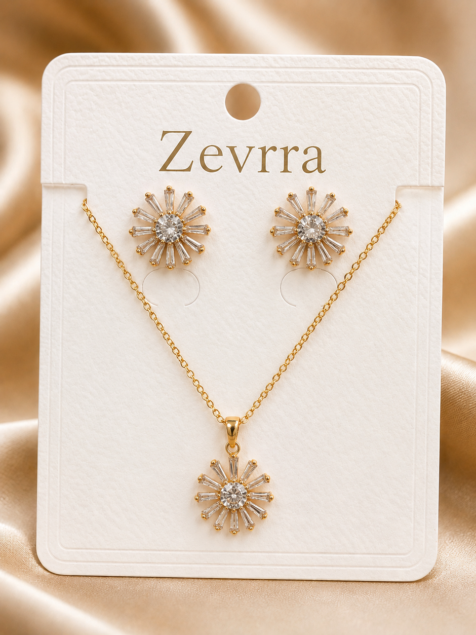 Sunburst Crystal Pendant and Earring Set