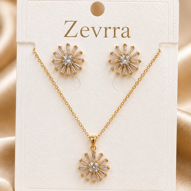 Sunburst Crystal Pendant and Earring Set