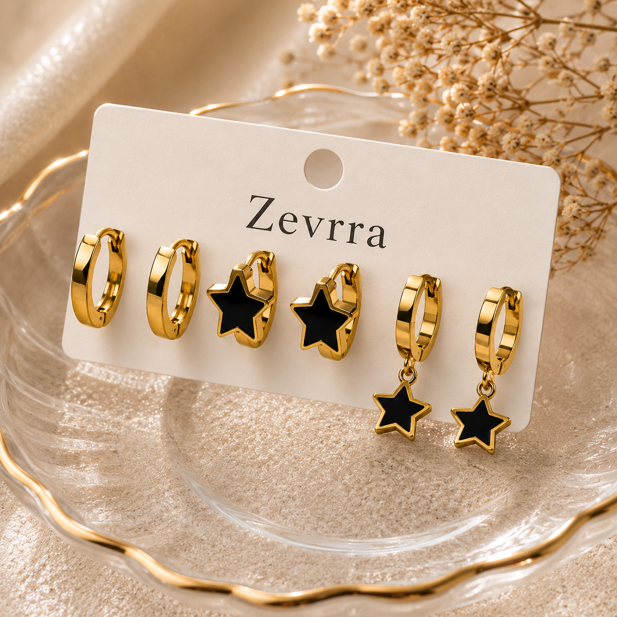 Zevrra Midnight Star Hoops Trio Ear rings set