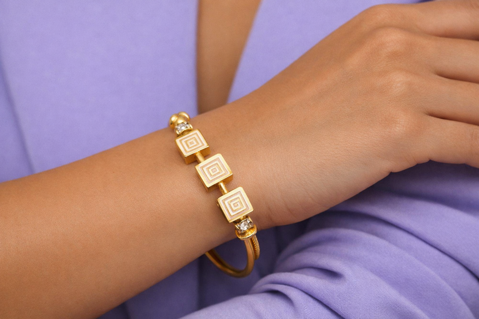 Elysian Greek Key Gold Bangle