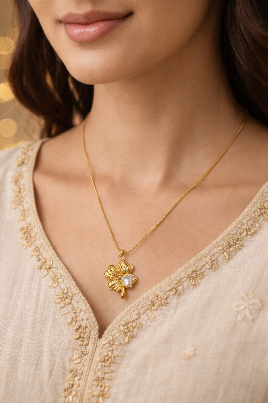 Fortune Bloom Gold chain and Crystal pendant