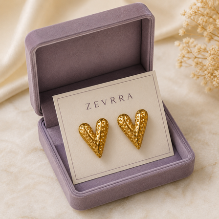 Heart shaped Gold Stud Earrings