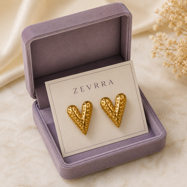 Heart shaped Gold Stud Earrings