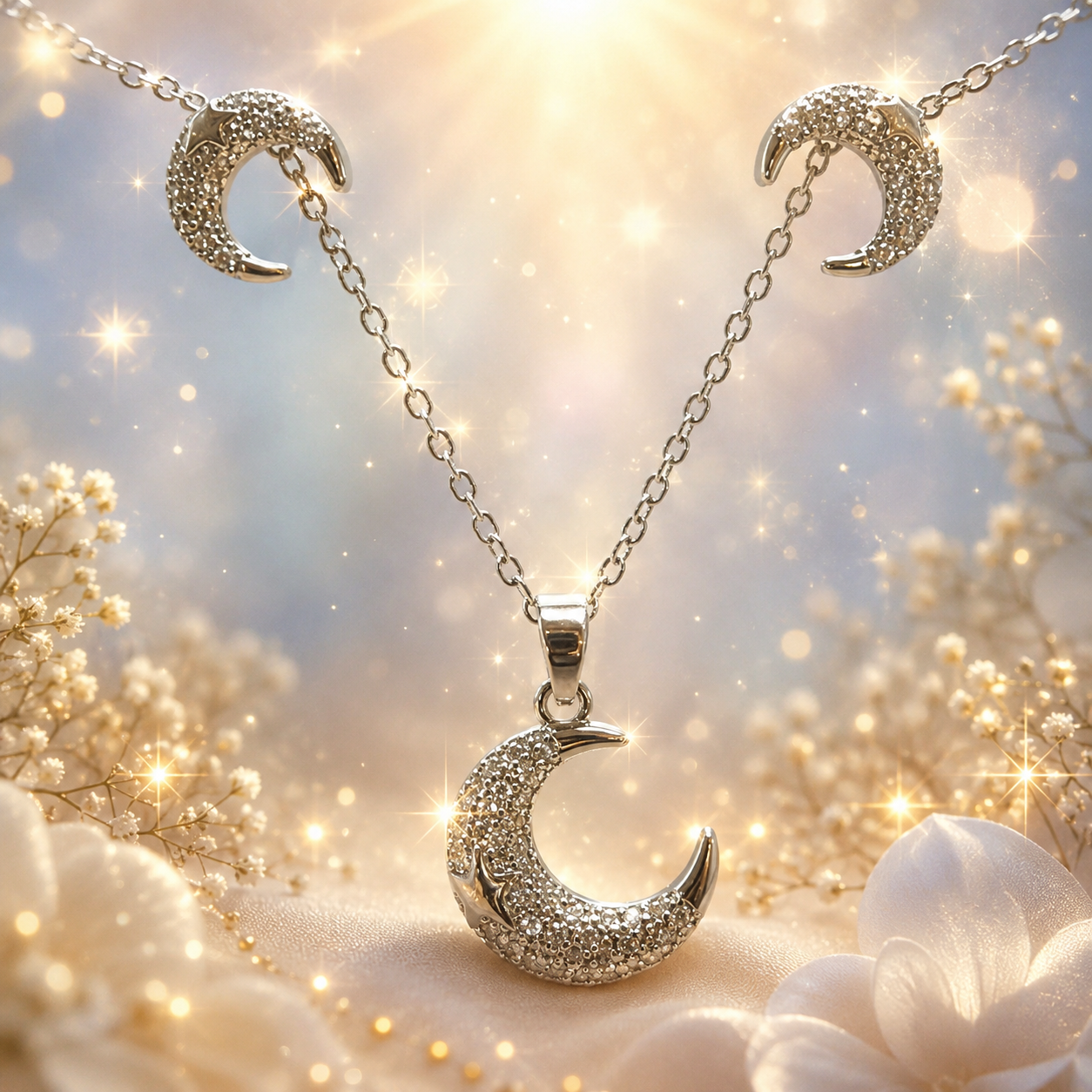 Moonlit sparkle pendant and Earrings set
