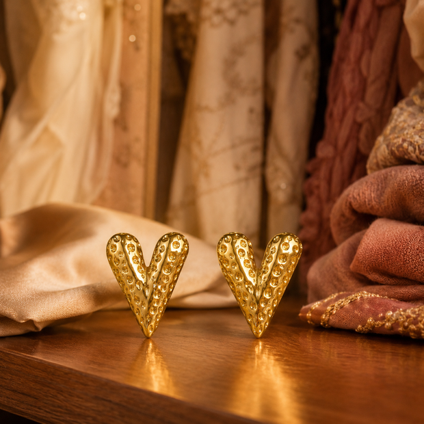 Heart shaped Gold Stud Earrings
