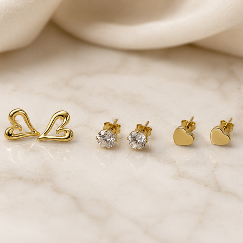 Golden Hearts Earring Trio