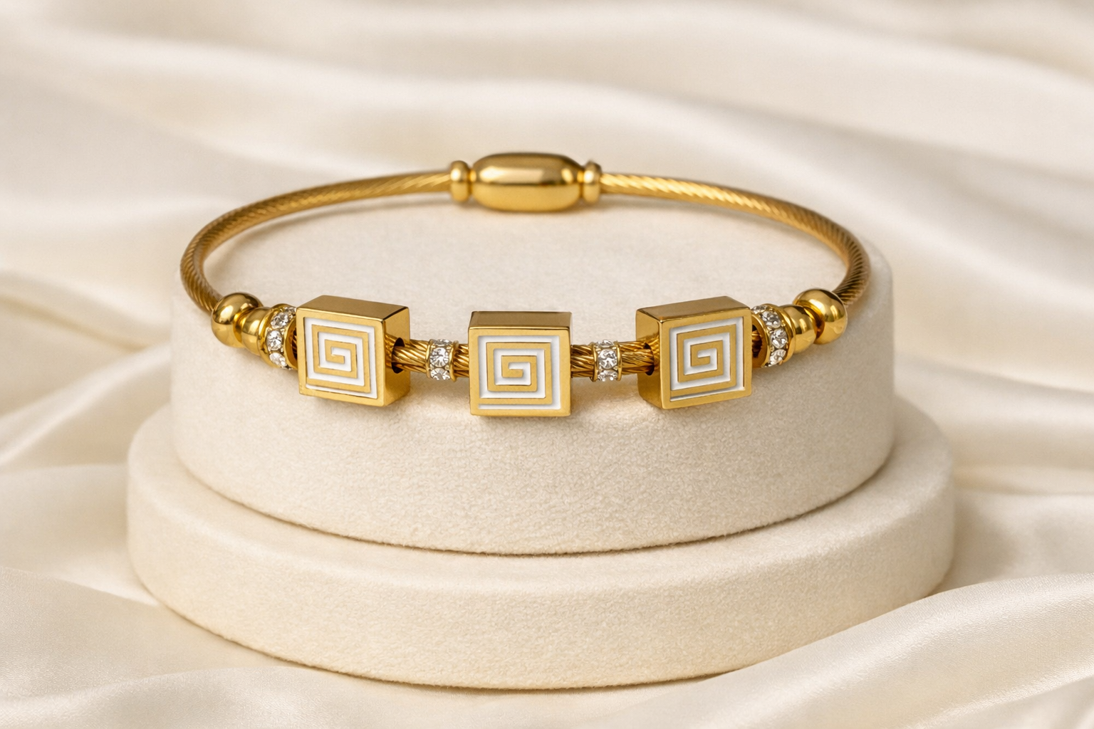 Elysian Greek Key Gold Bangle