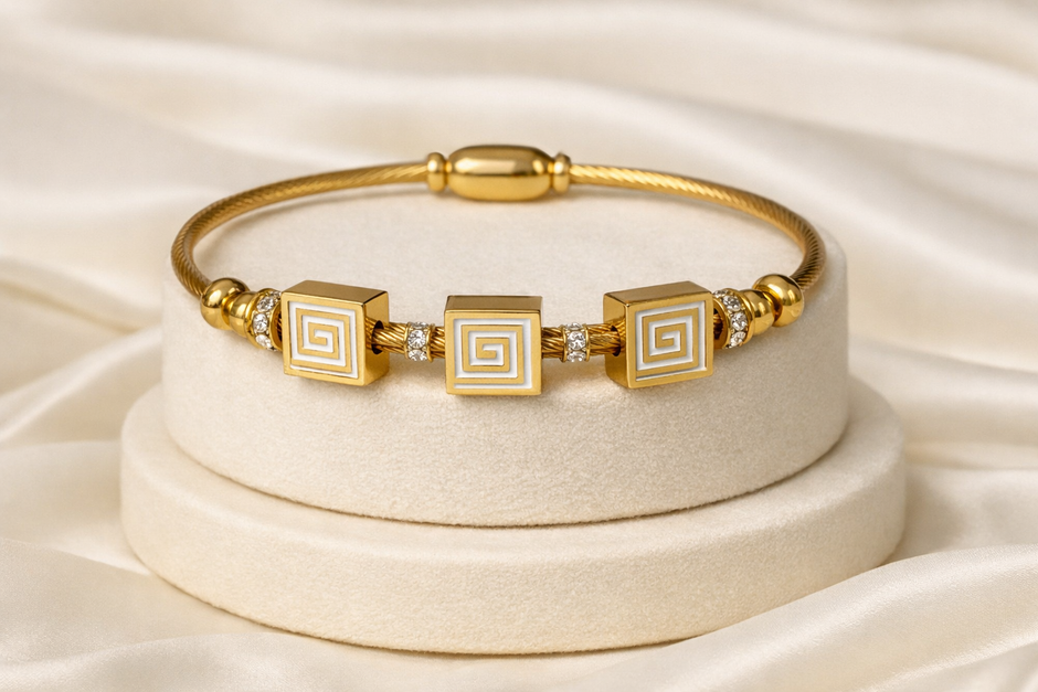 Elysian Greek Key Gold Bangle