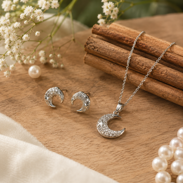Moonlit sparkle pendant and Earrings set