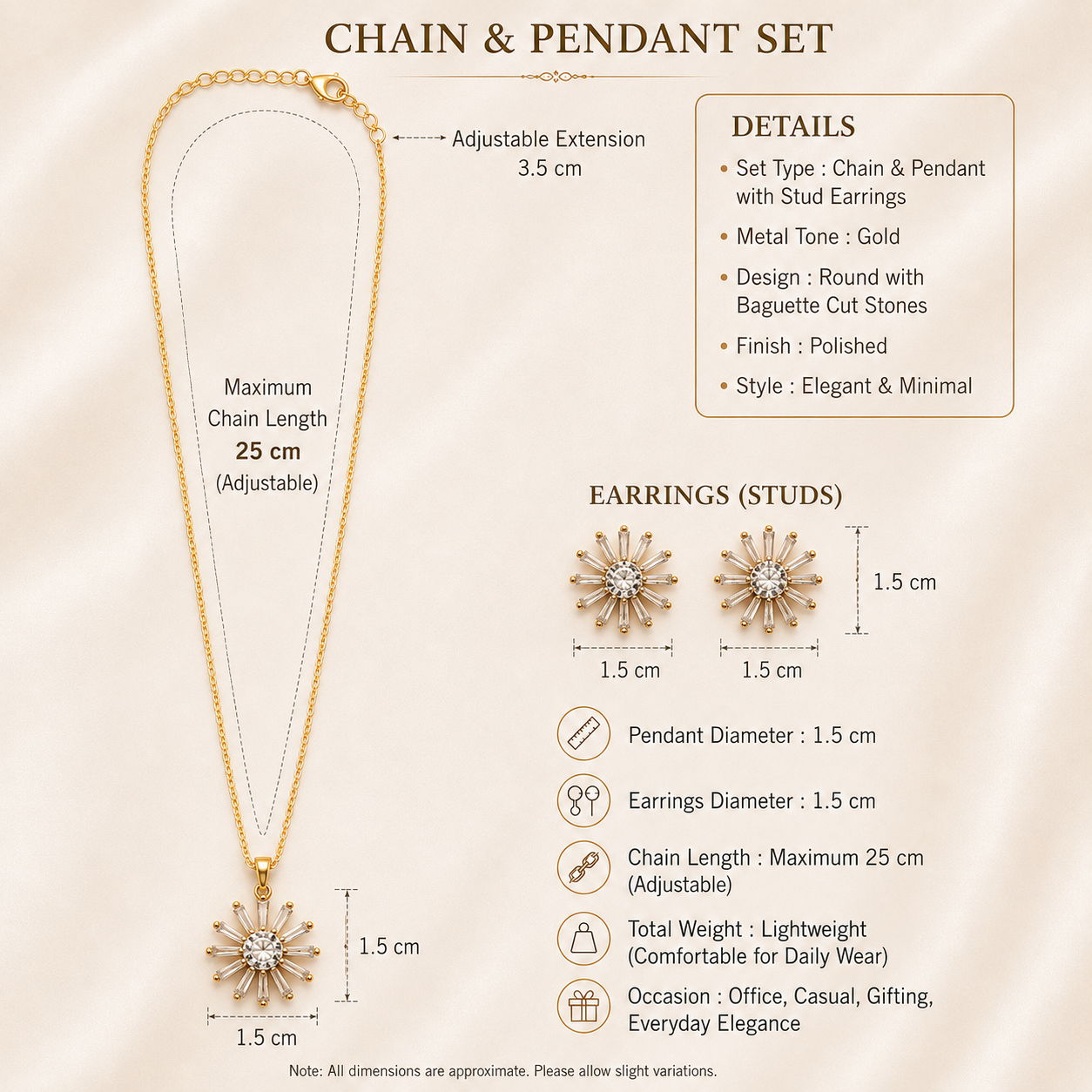 Sunburst Crystal Pendant and Earring Set