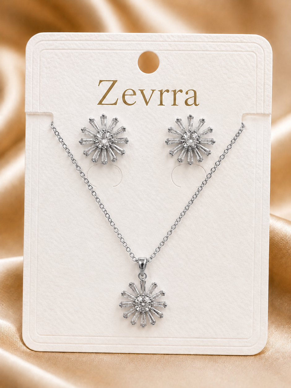 Sunburst Crystal Pendant and Earring Set
