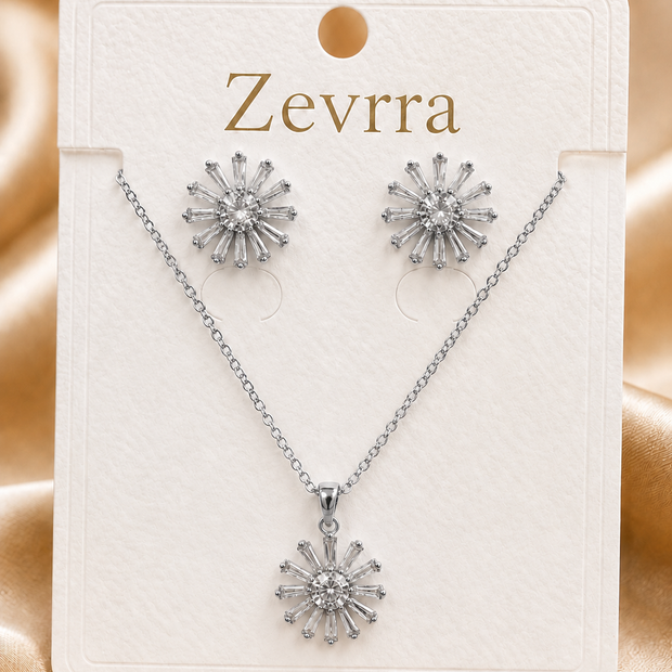 Sunburst Crystal Pendant and Earring Set