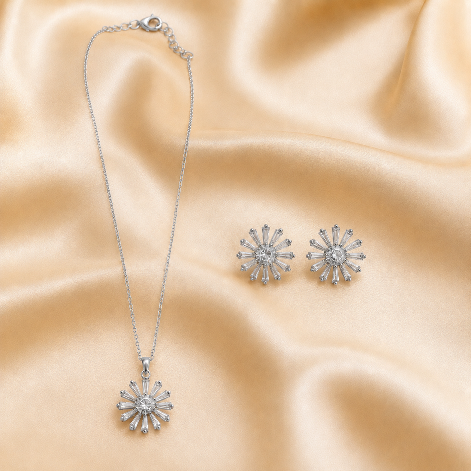 Sunburst Crystal Pendant and Earring Set