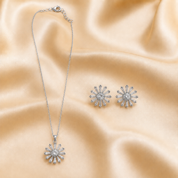 Sunburst Crystal Pendant and Earring Set