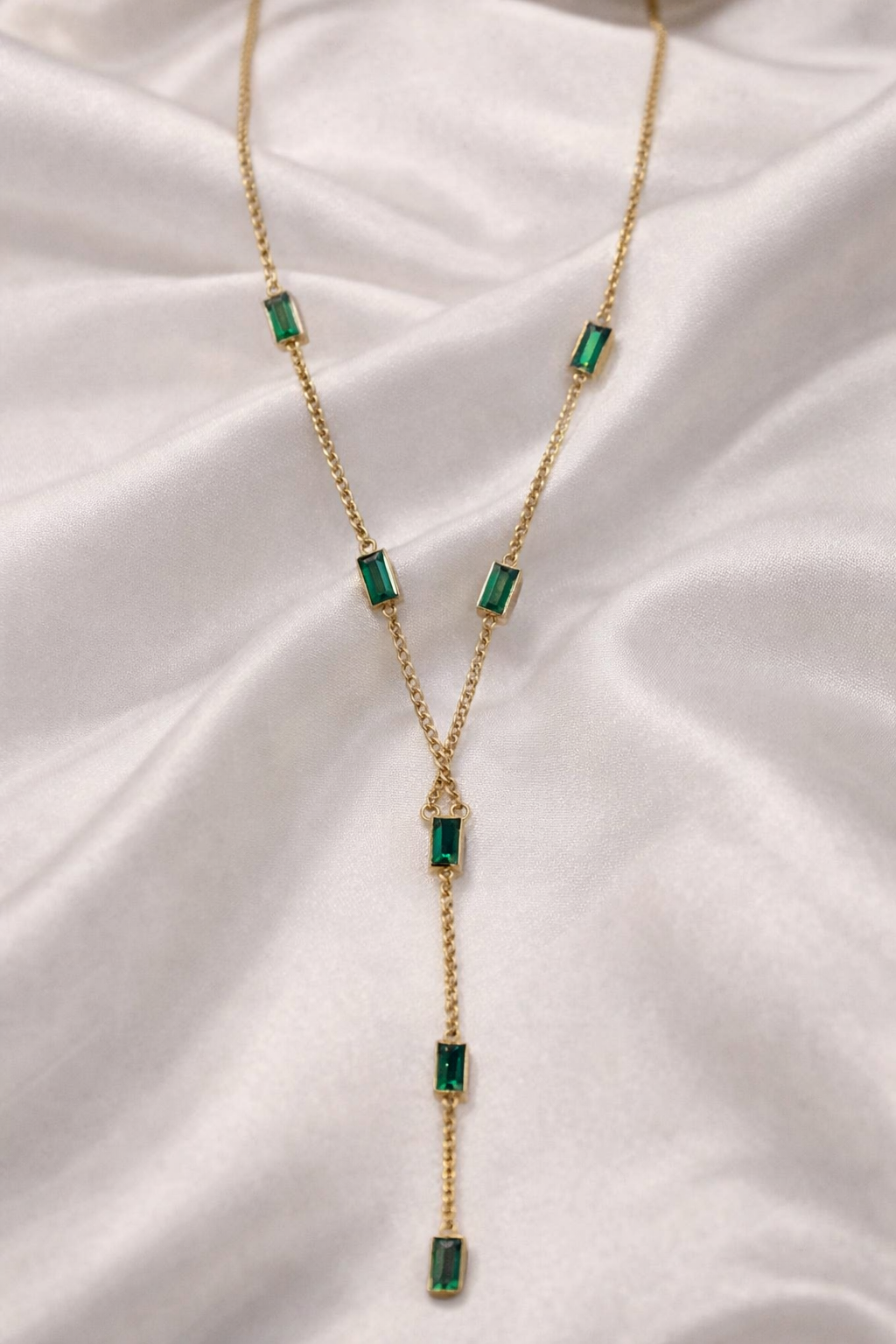 Emerald Luxe green Baguette Y-Necklace