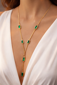 Emerald Luxe green Baguette Y-Necklace