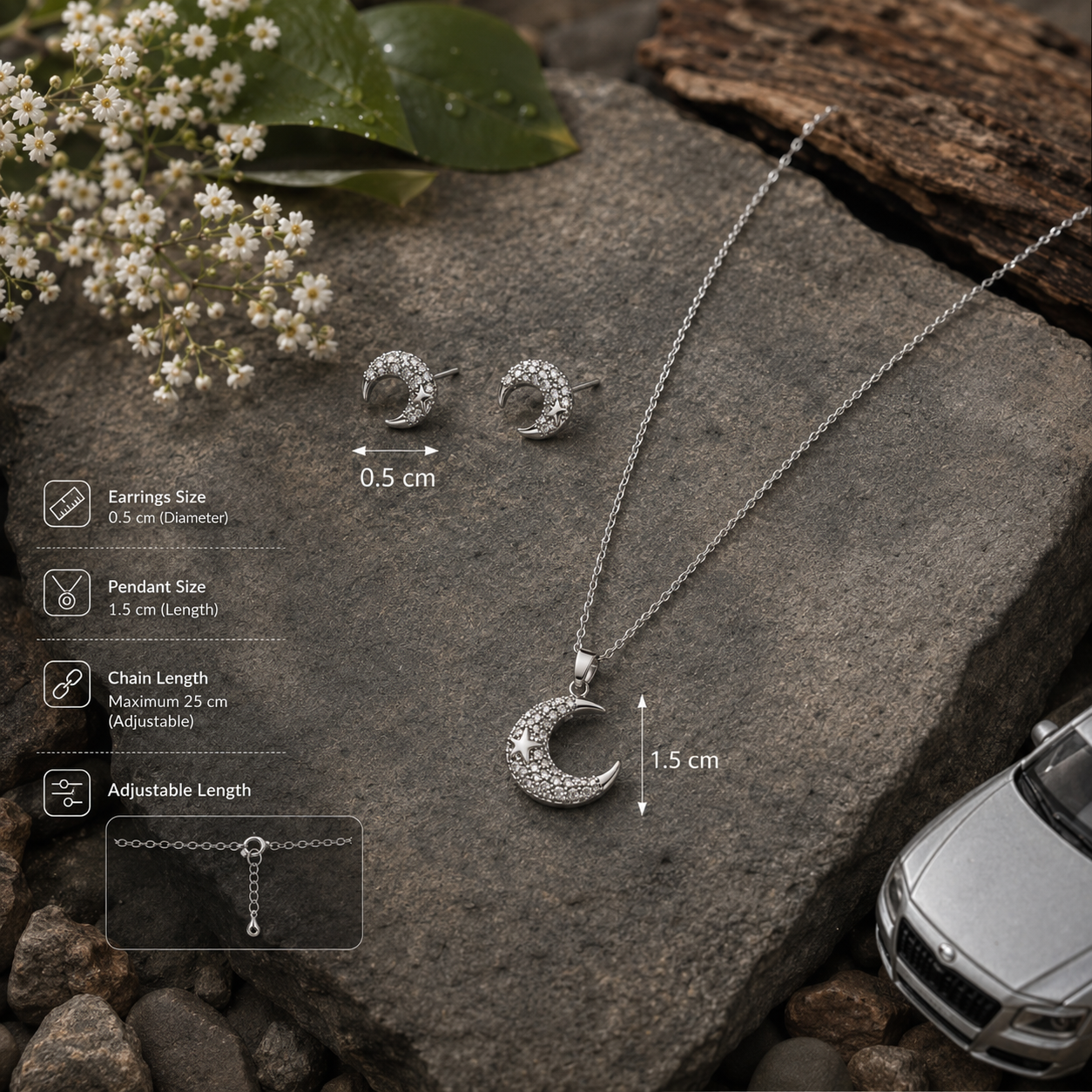 Moonlit sparkle pendant and Earrings set