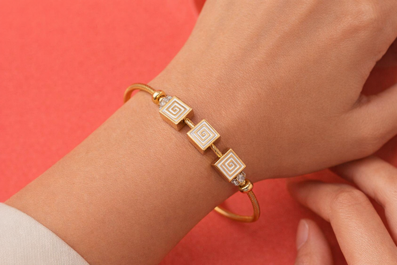Elysian Greek Key Gold Bangle