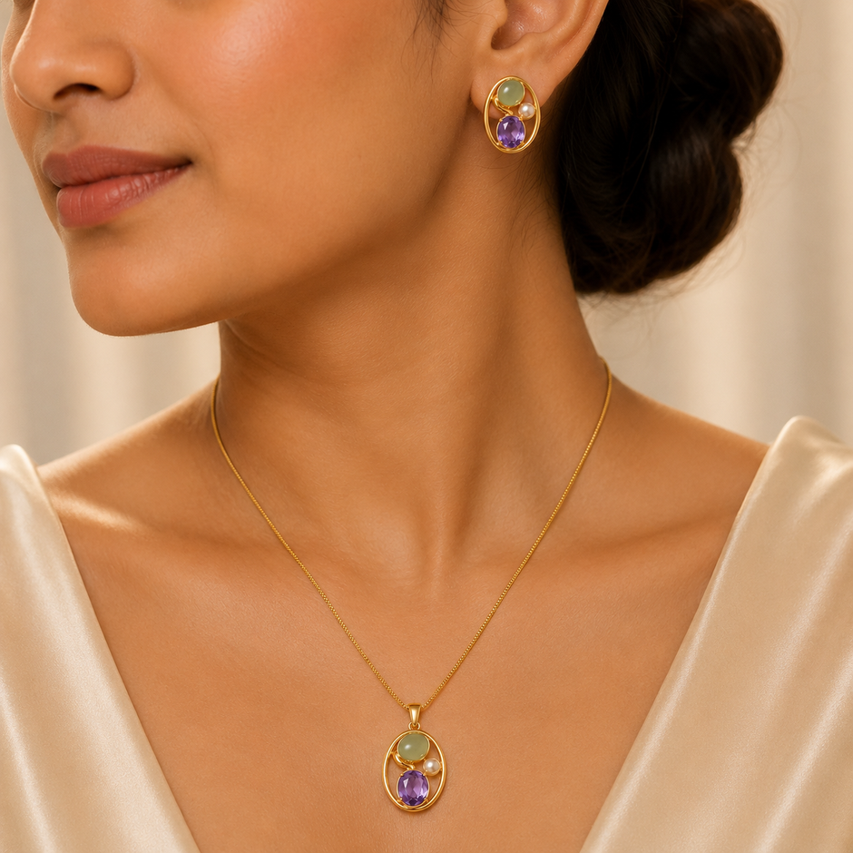 Zevrra Celestia Glow Pendant and Ear rings  Set